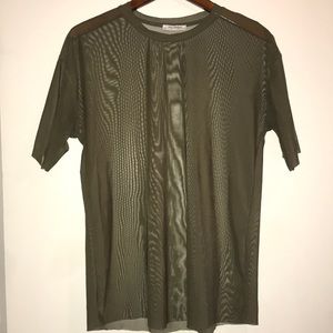 Sheer/mesh army green T-shirt from Zara